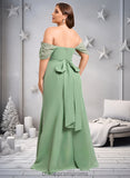 Aliyah Trumpet/Mermaid Off the Shoulder V-Neck Floor-Length Chiffon Bridesmaid Dress STIP0025810