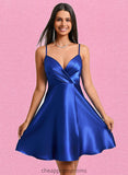 Alula A-line V-Neck Short Stretch Satin Homecoming Dress With Pleated STIP0025705