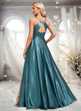 Dalia A-line Cowl Floor-Length Stretch Satin Bridesmaid Dress With Ruffle STIP0025781