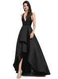 Anna A-line V-Neck Asymmetrical Satin Evening Dress STIP0020855