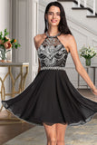 Emma A-line Scoop Short/Mini Chiffon Homecoming Dress With Beading Sequins STIP0020559