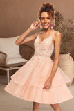 Essence A-line V-Neck Short/Mini Lace Tulle Homecoming Dress STIP0020524