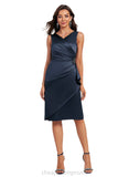 Aracely Sheath/Column V-Neck Knee-Length Satin Cocktail Dress With Beading Ruffle Sequins STIP0020892