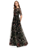 Kinsley A-line Scoop Illusion Floor-Length Lace Evening Dress With Beading STIP0020919