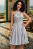 Aspen A-line Scoop Knee-Length Chiffon Lace Homecoming Dress With Sequins STIP0020571