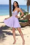 Georgia A-line V-Neck Short/Mini Lace Tulle Homecoming Dress With Beading STIP0020501