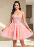 Laura Ball-Gown/Princess Scoop Short Tulle Lace Homecoming Dress With Ruffle STIP0025676