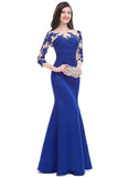 Thirza Trumpet/Mermaid Boat Neck Illusion Floor-Length Lace Satin Evening Dress STIP0020918