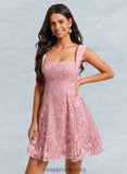 Kiersten A-line Square Mini Lace Homecoming Dress With Bow Sequins STIP0025647