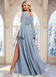 Diya A-line V-Neck Floor-Length Chiffon Bridesmaid Dress STIP0025798