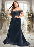 Katelyn Trumpet/Mermaid Off the Shoulder Sweep Train Satin Prom Dresses With Sequins Appliques Lace STIP0025835