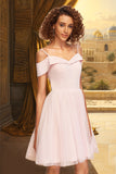 Jordan A-line Off the Shoulder V-Neck Short/Mini Tulle Stretch Crepe Homecoming Dress STIP0020526