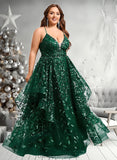 Samara Ball-Gown/Princess V-Neck Floor-Length Lace Floral Prom Dresses With Sequins STIP0025838