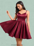 Quinn Ball-Gown/Princess V-Neck Short Satin Homecoming Dress With Bow STIP0025662