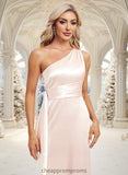 Kylie A-line One Shoulder Floor-Length Stretch Satin Bridesmaid Dress With Ruffle STIP0025818