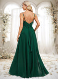 Allie A-line V-Neck Floor-Length Chiffon Bridesmaid Dress STIP0025813