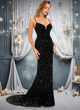 Marisa Trumpet/Mermaid V-Neck Sweep Train Sequin Prom Dresses STIP0025850