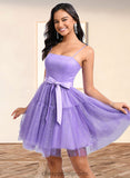 Barbara Ball-Gown/Princess Straight Short Tulle Homecoming Dress With Bow STIP0025717