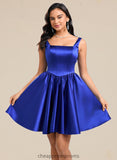 Gill A-line Square Short Satin Homecoming Dress With Bow STIP0025672