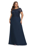 Roberta A-line Scoop Illusion Floor-Length Chiffon Lace Evening Dress With Sequins STIP0020857