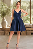 Adriana A-line V-Neck Short/Mini Satin Homecoming Dress STIP0020466