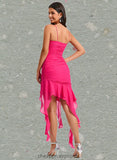 Jazlynn Bodycon V-Neck Asymmetrical Chiffon Homecoming Dress With Cascading Ruffles STIP0025712