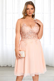 Deborah A-line V-Neck Knee-Length Chiffon Lace Homecoming Dress STIP0020527