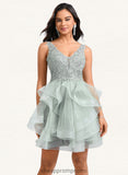 Rosemary Ball-Gown/Princess V-Neck Short Tulle Lace Homecoming Dress STIP0025671