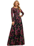 Kaydence A-line Scoop Illusion Floor-Length Lace Evening Dress With Beading Sequins STIP0020886