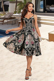 Kim A-line V-Neck Knee-Length Lace Satin Homecoming Dress With Flower STIP0020521