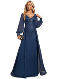 Yaretzi Trumpet/Mermaid V-Neck Floor-Length Chiffon Lace Evening Dress With Sequins STIP0020789