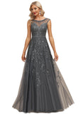 Adalynn A-line Scoop Illusion Floor-Length Lace Tulle Evening Dress With Beading Sequins STIP0020806