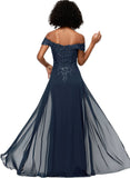 Hadley Sheath/Column Off the Shoulder Floor-Length Chiffon Lace Evening Dress With Sequins STIP0020812