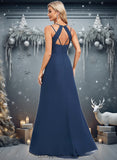 Macie A-line V-Neck Floor-Length Chiffon Bridesmaid Dress STIP0025803