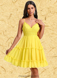 Aryana A-line V-Neck Short Chiffon Homecoming Dress With Ruffle Sequins STIP0025700