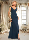 Lilia Trumpet/Mermaid V-Neck Floor-Length Chiffon Prom Dresses With Ruffle STIP0025873