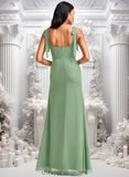 Callie A-line Square Floor-Length Chiffon Bridesmaid Dress With Bow STIP0025740