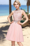 Janae A-line High Neck Knee-Length Chiffon Lace Homecoming Dress With Beading Sequins STIP0020596