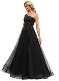 Barbara A-line One Shoulder Floor-Length Lace Tulle Prom Dresses With Sequins STIP0020842