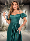 Roselyn A-line Off the Shoulder Sweetheart Floor-Length Satin Prom Dresses STIP0025852