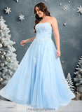 Jaiden Ball-Gown/Princess Straight Sweep Train Tulle Prom Dresses With Sequins Appliques Lace STIP0025864