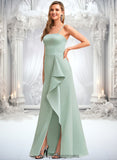 Brenda A-line Square Floor-Length Satin Bridesmaid Dress With Ruffle STIP0025736