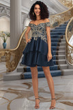 Sadie A-line Off the Shoulder Short/Mini Satin Homecoming Dress STIP0020562