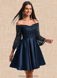 Isabela A-line Off the Shoulder Short Satin Homecoming Dress With Sequins STIP0025651