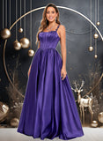 Adison Ball-Gown/Princess Scoop Floor-Length Satin Prom Dresses With Appliques Lace Beading STIP0025865