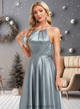 Anne A-line Halter Floor-Length Stretch Satin Bridesmaid Dress STIP0025783