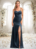 Lorna A-line V-Neck Floor-Length Stretch Satin Bridesmaid Dress STIP0025734