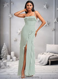 Kylie A-line Square Floor-Length Chiffon Bridesmaid Dress With Ruffle STIP0025735