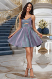 Claire A-line V-Neck Short/Mini Satin Homecoming Dress STIP0020492