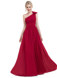 Isabell A-line One Shoulder Floor-Length Chiffon Evening Dress With Flower Pleated STIP0020960